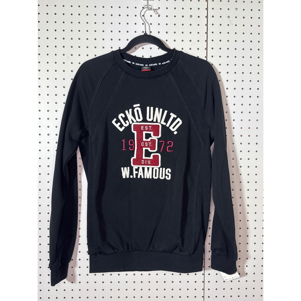 Ecko Unltd Crewneck Sweatshirt Black Graphic Logo Pullover Small 1972 W Famous - Picture 2 of 5
